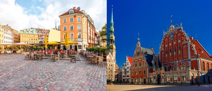Uteserveringar och vackra byggnader i Riga